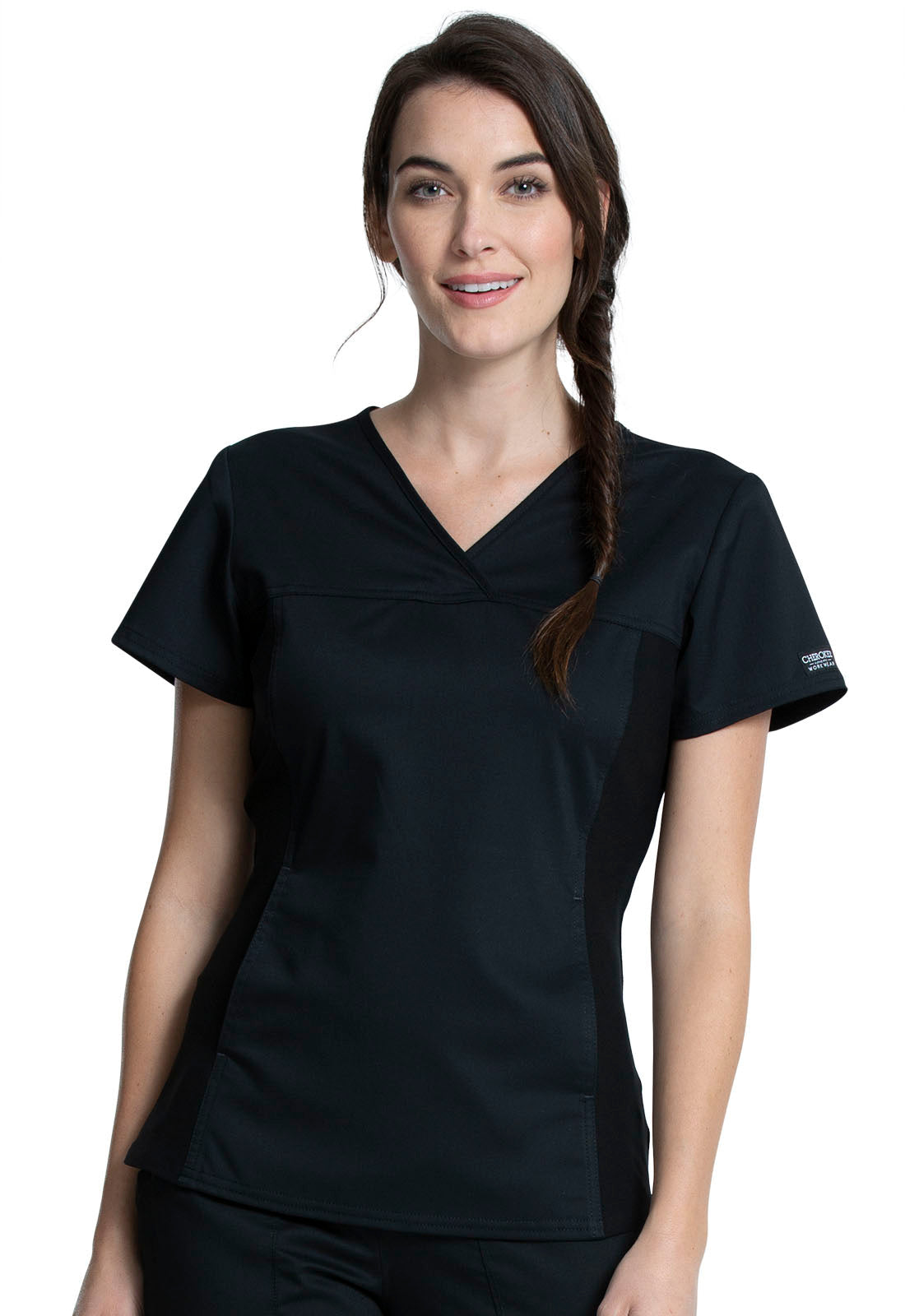 Women's V-Neck Knit Panel Top - Black